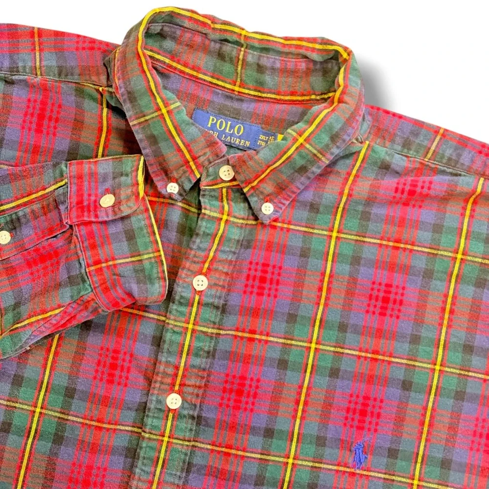 Polo Ralph Lauren Button Down Shirt Mens 2XLT‎ Red Plaid Long Sleeve Pony Logo